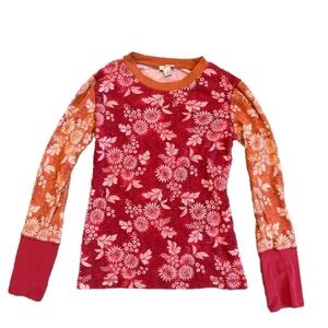 Sundance women’s thermal top floral pattern small waffle knit red orange